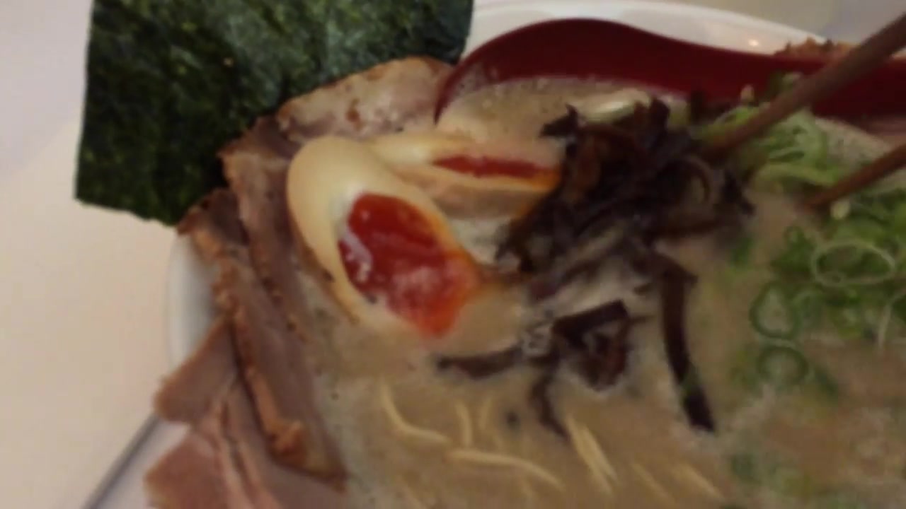 Tonkotsu ramen with sliced pork, egg, spring onions and nori at Kanada-Ya in 2015