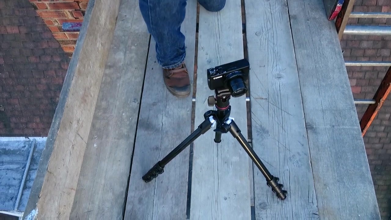 A compact camera on its tripod during preparations for the sunset time-lapse.