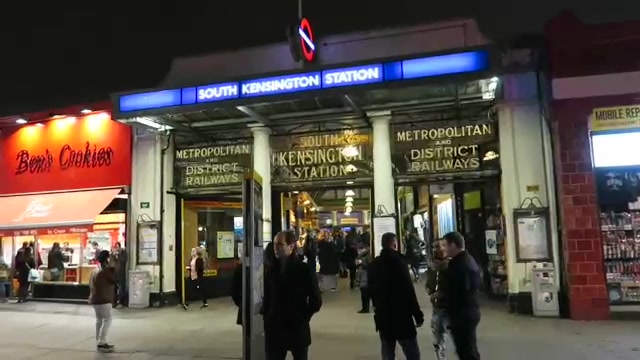South Kensington station entrance at night