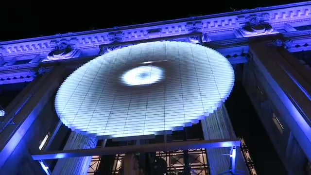 Large circular illuminated installation above the Selfridges entrance in 2015