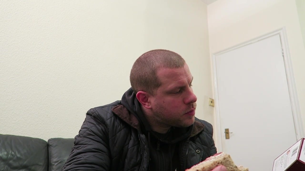 Barry tasting the festive turkey sandwich