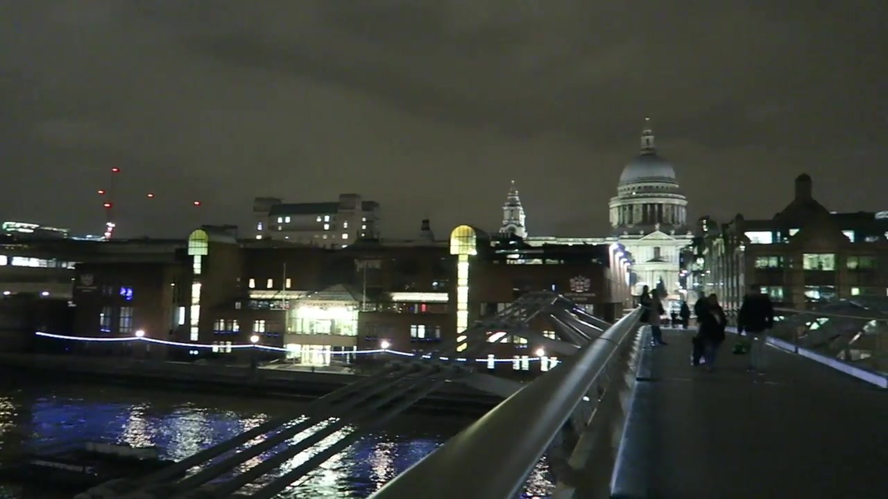 Night view along the Millennium Bridge towards St Paul’s Cathedral