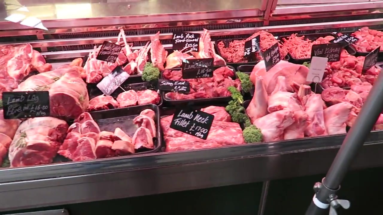 Meat displayed in the butchers counter during the Borough Market visit