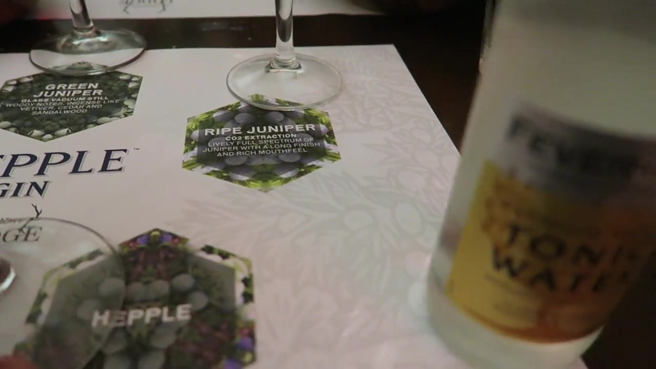 A Hepple Gin menu on the table during a visit to the Fortnum & Mason Lodge.