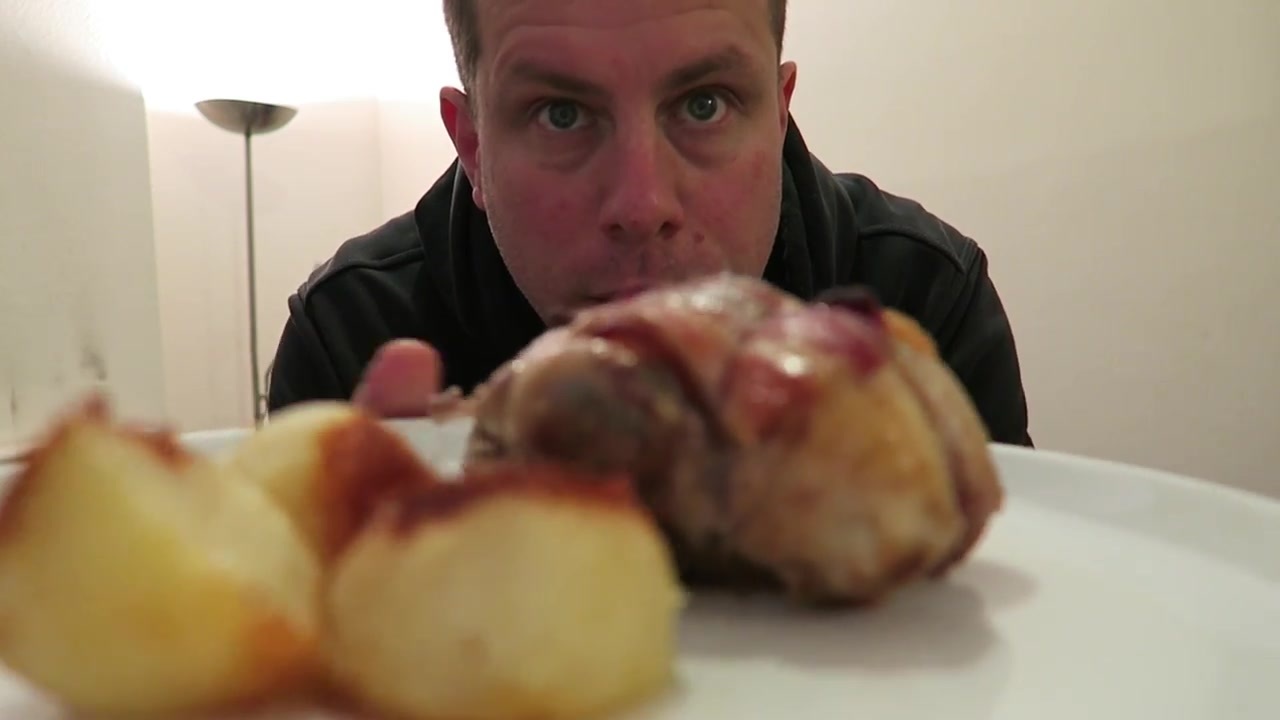 Barry showing a plate of roast partridge and potatoes