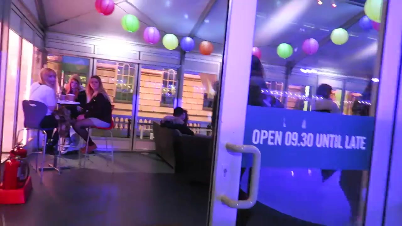 The brightly lit entrance to the Skate Lodge bar at Somerset House in December 2015.