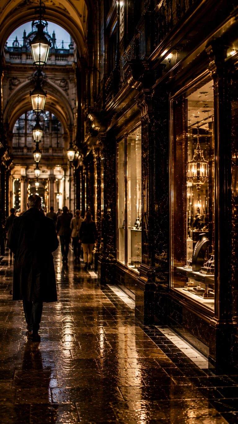 Elegant arcade at dusk vertical