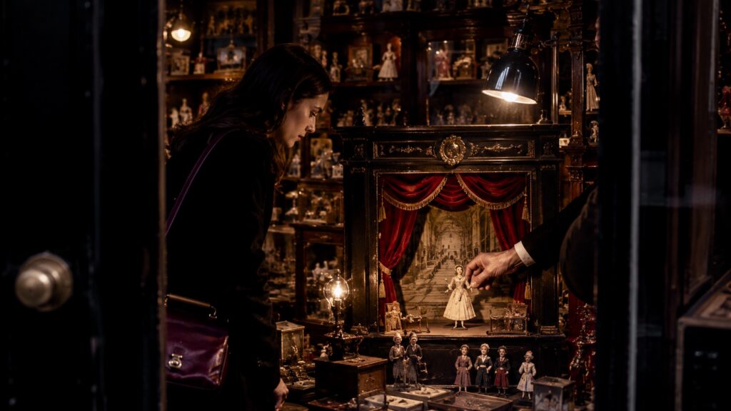 Traditional theatrical toyshop filled with miniature theatres, paper characters and puppets inside Covent Garden Market