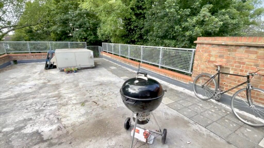Weber Master-Touch charcoal barbecue set up on a London rooftop