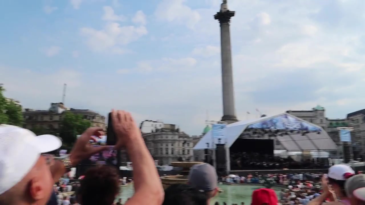 Nelson’s Column rising above the BMW Classics concert stage in Trafalgar Square