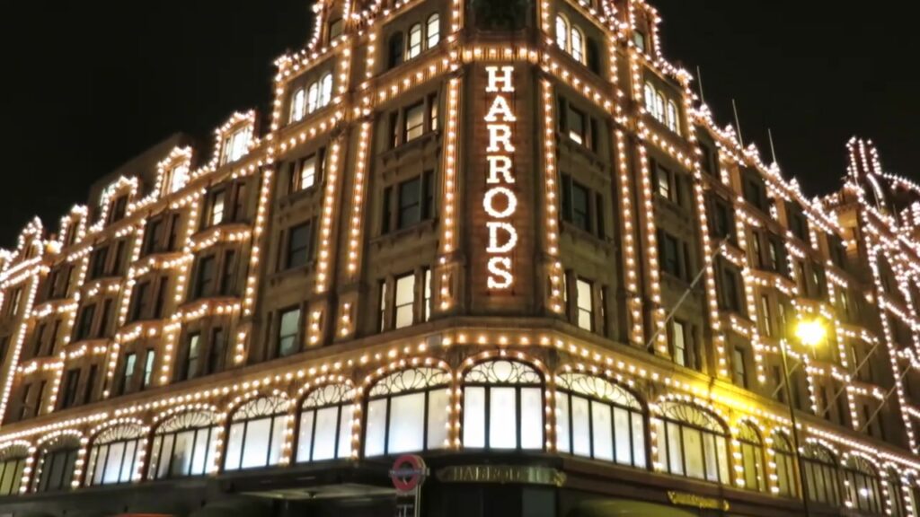 Harrods’ illuminated Knightsbridge façade during Christmas 2014