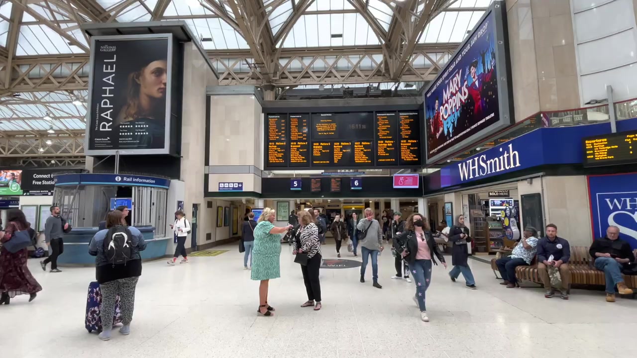 The concourse inside Charing Cross Station at the start of the June 2022 walk to Chinatown.