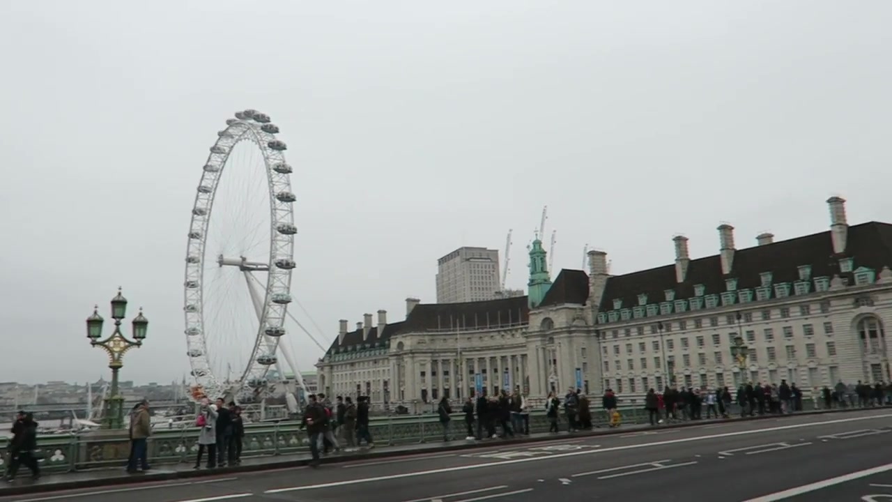 London Eye and South Bank seen from Westminster Bridge in fog