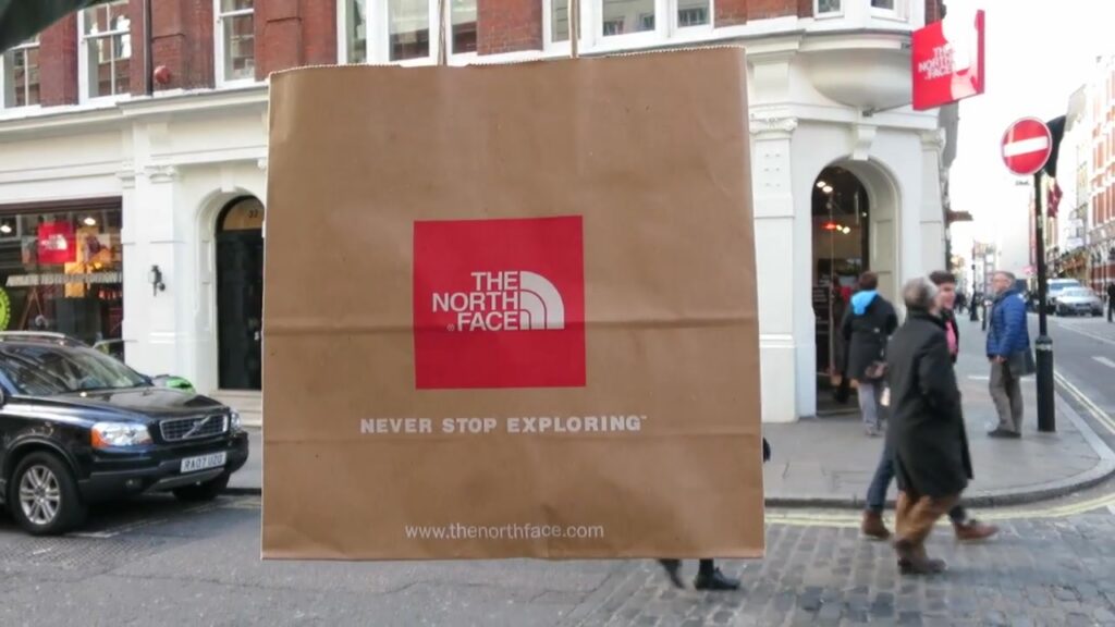 North Face shopping bag outside the Covent Garden shop