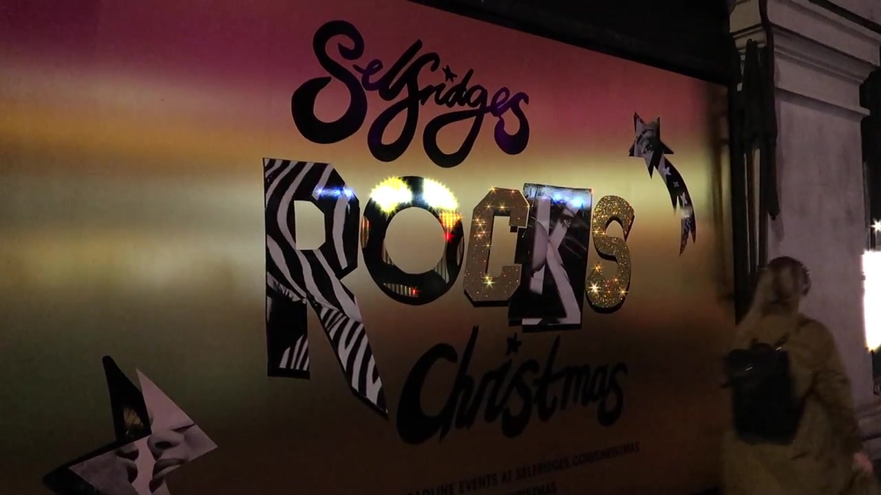 Selfridges Rocks Christmas display on Oxford Street in November 2018