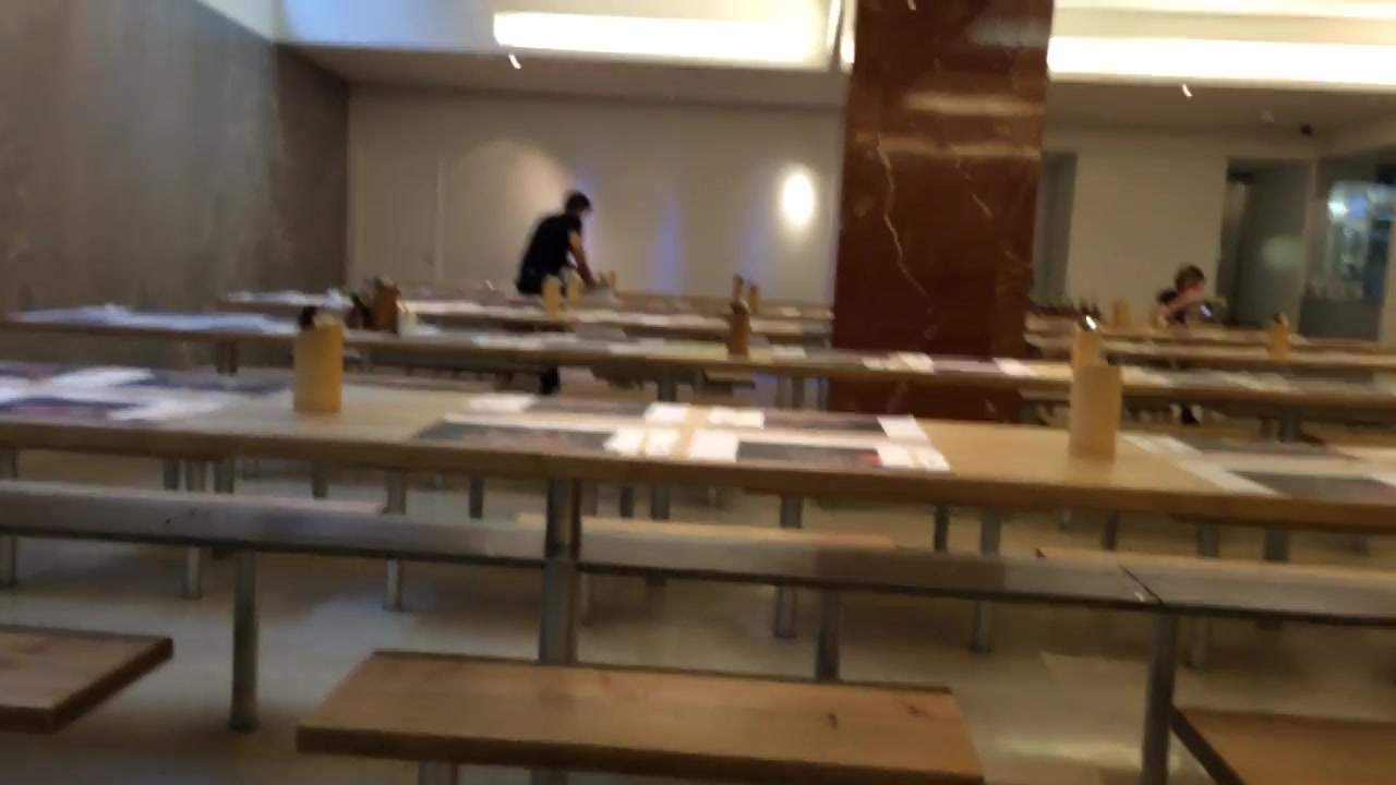 Long communal tables inside Wagamama on Lexington Street