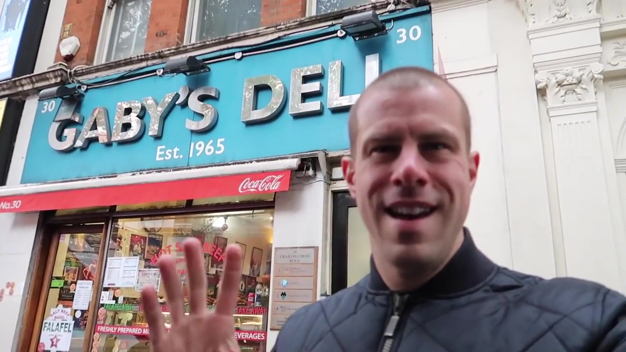 Barry Roberts outside Gaby’s Deli at 30 Charing Cross Road in October 2018