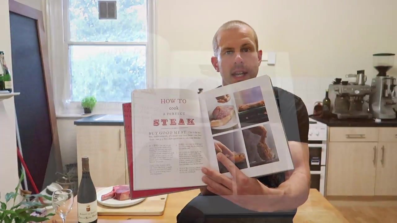 Illustrated steak cuts displayed in a Hawksmoor cookbook