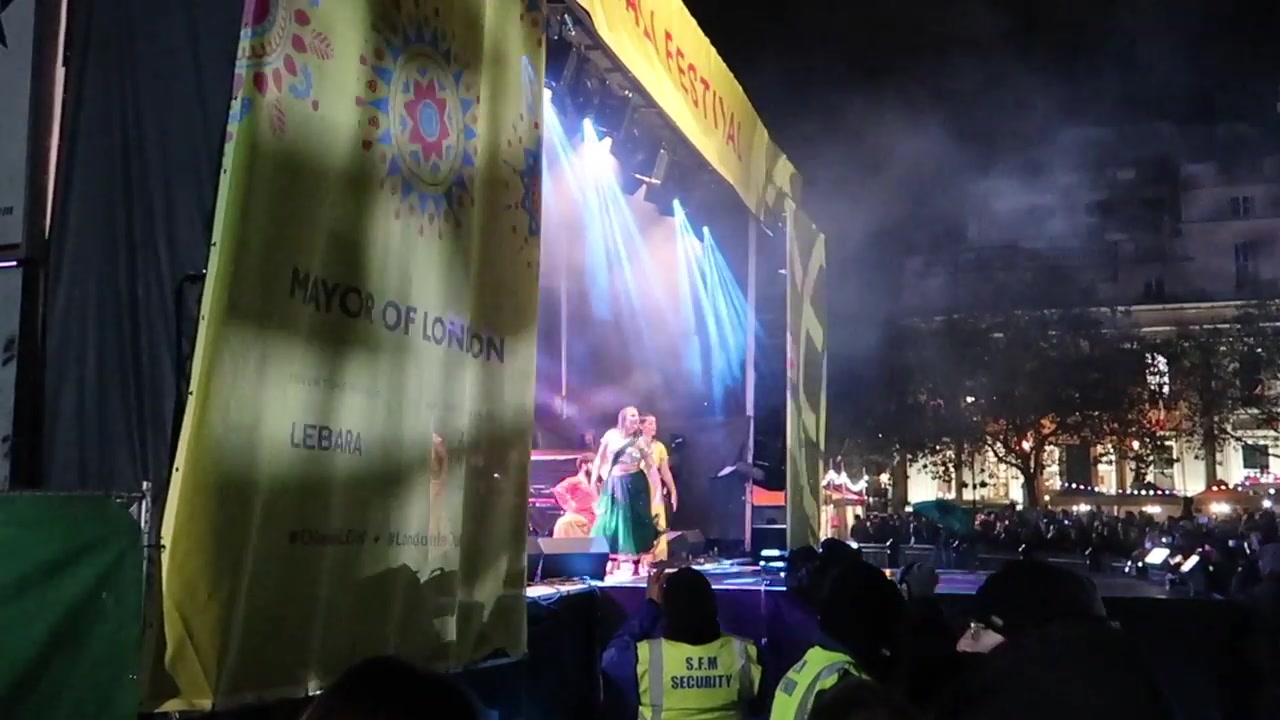 Dancers performing on the Trafalgar Square Diwali stage in 2018