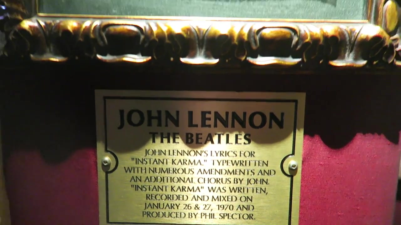 John Lennon Instant Karma memorabilia plaque inside the Hard Rock Cafe vault