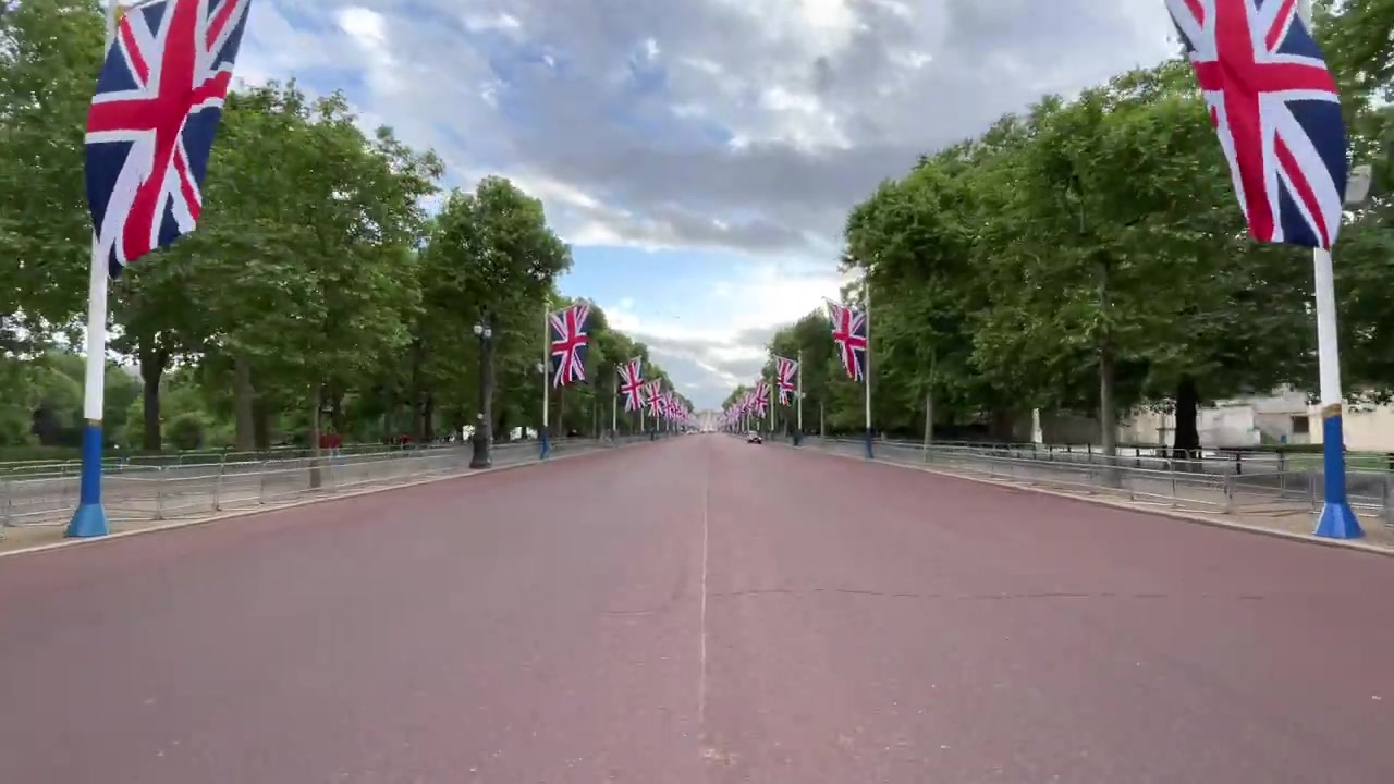 The Mall lined with Union flags during preparations for Queen Elizabeth II’s Platinum Jubilee