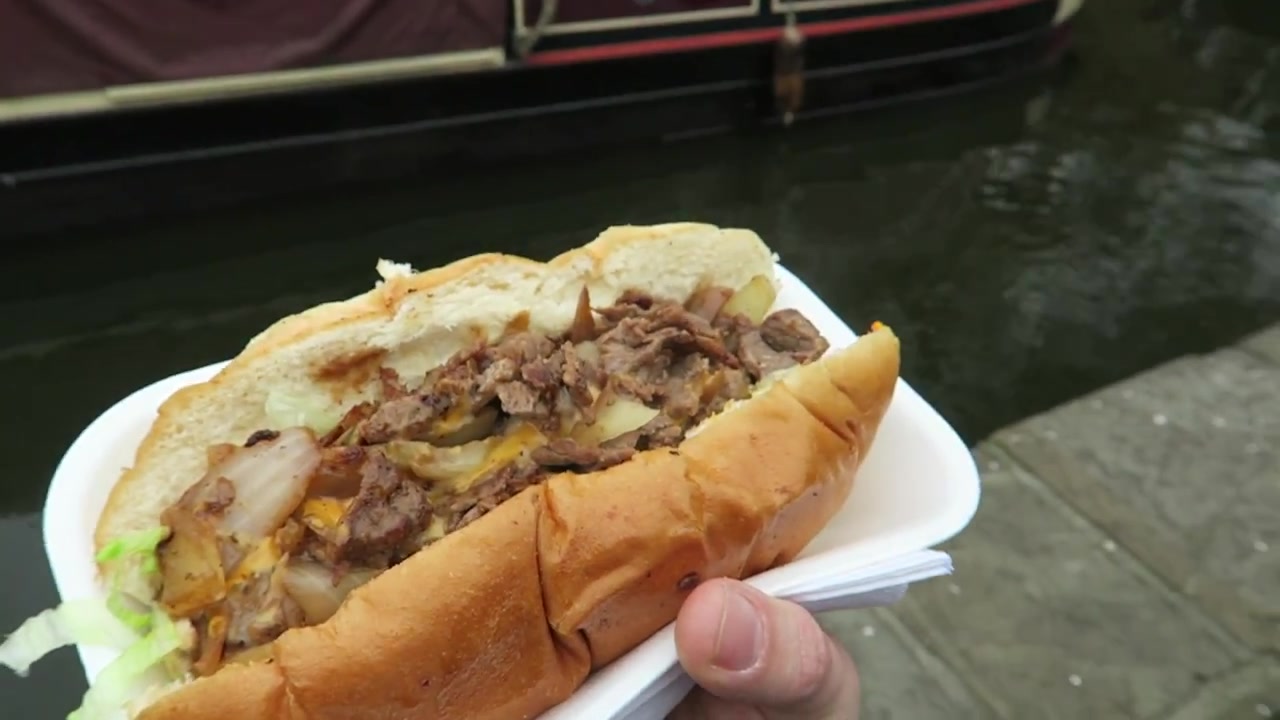 Chopped beef, onions and melted cheese inside a Philly cheesesteak at Camden Market in 2016.
