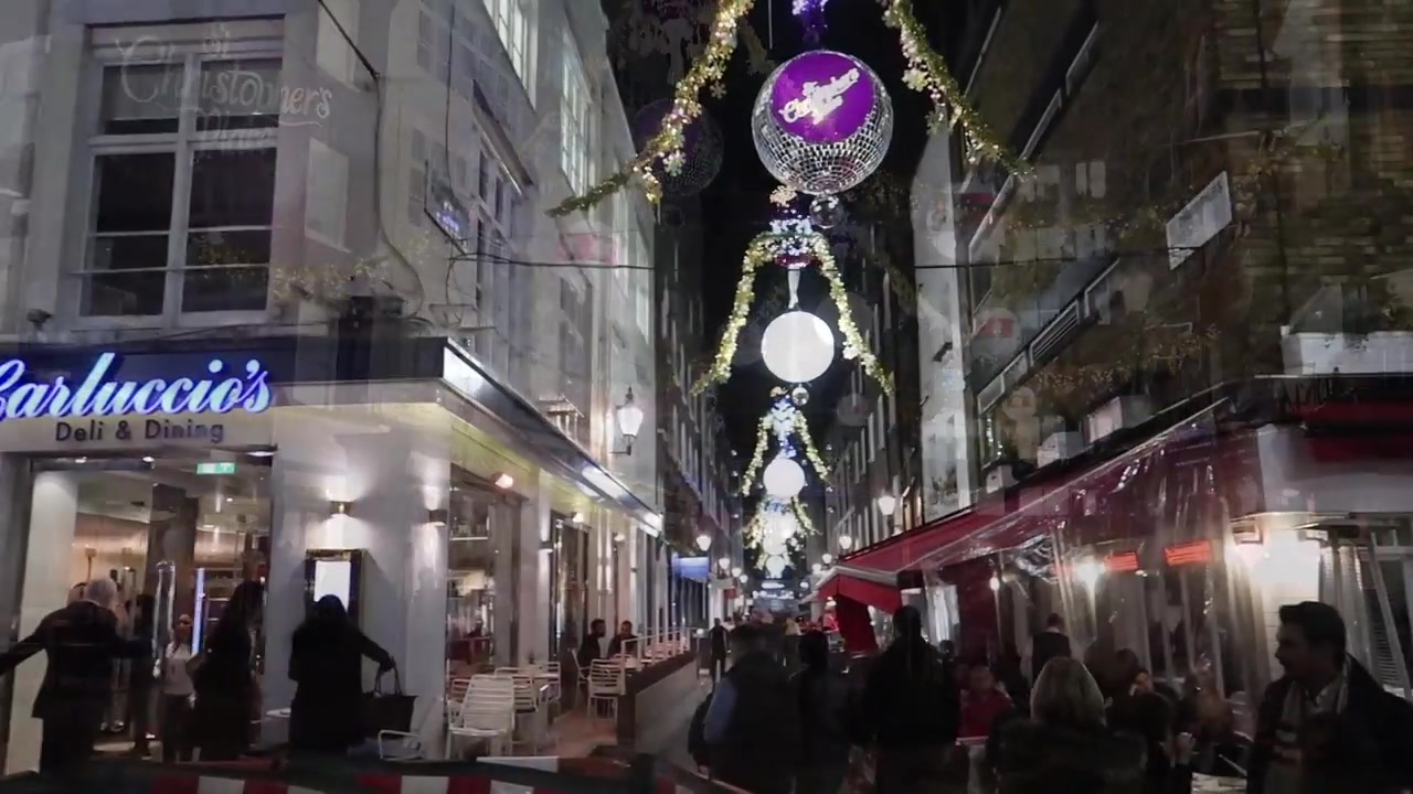 Christmas decorations stretching above South Molton Street in London in 2018