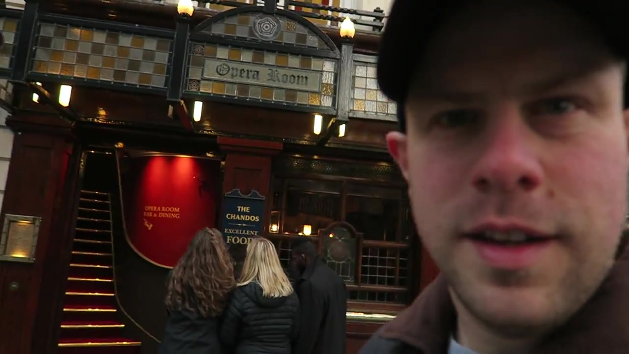 Barry at the entrance to The Chandos pub near Trafalgar Square