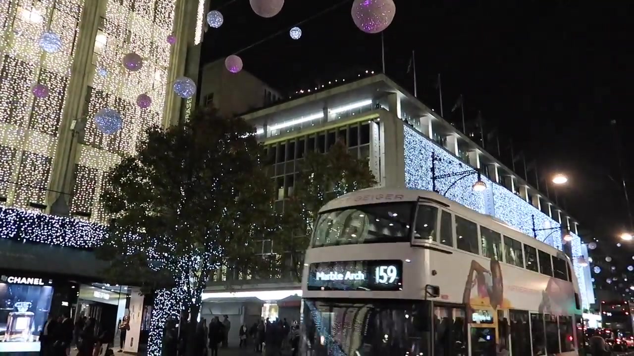 The former Debenhams Oxford Street store covered in white Christmas lights in 2018