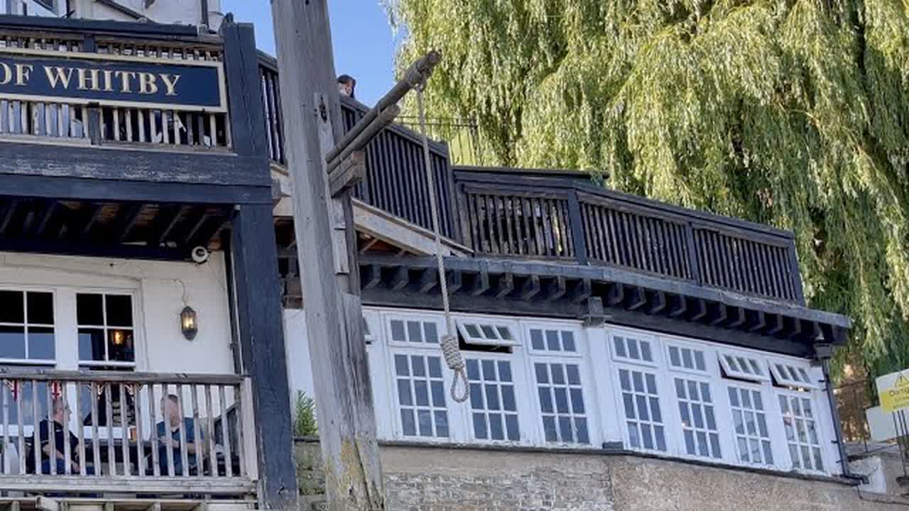 Riverside terraces and white-painted windows at the Prospect of Whitby pub.