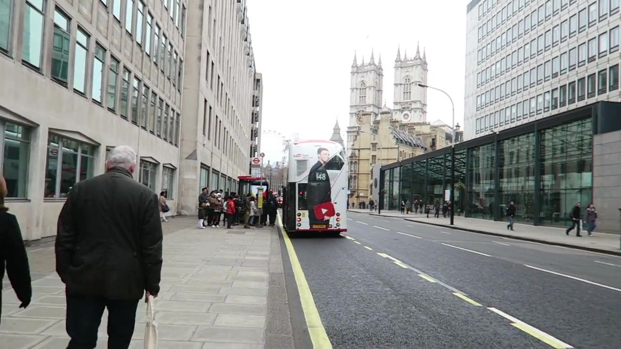 YouTube-branded bus on a Westminster street in 2016