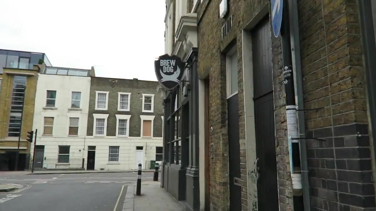 BrewDog Camden pub frontage and hanging sign on Greenland Street in 2016.