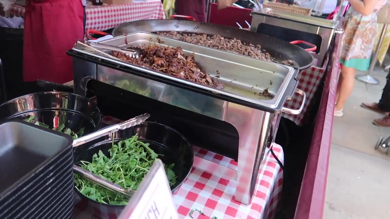 Duck sandwich with salad served in a takeaway tray at Duke of York Square