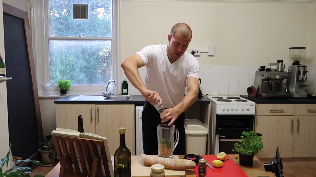 Barry Roberts blending the chickpea and anchovy mixture for crostini