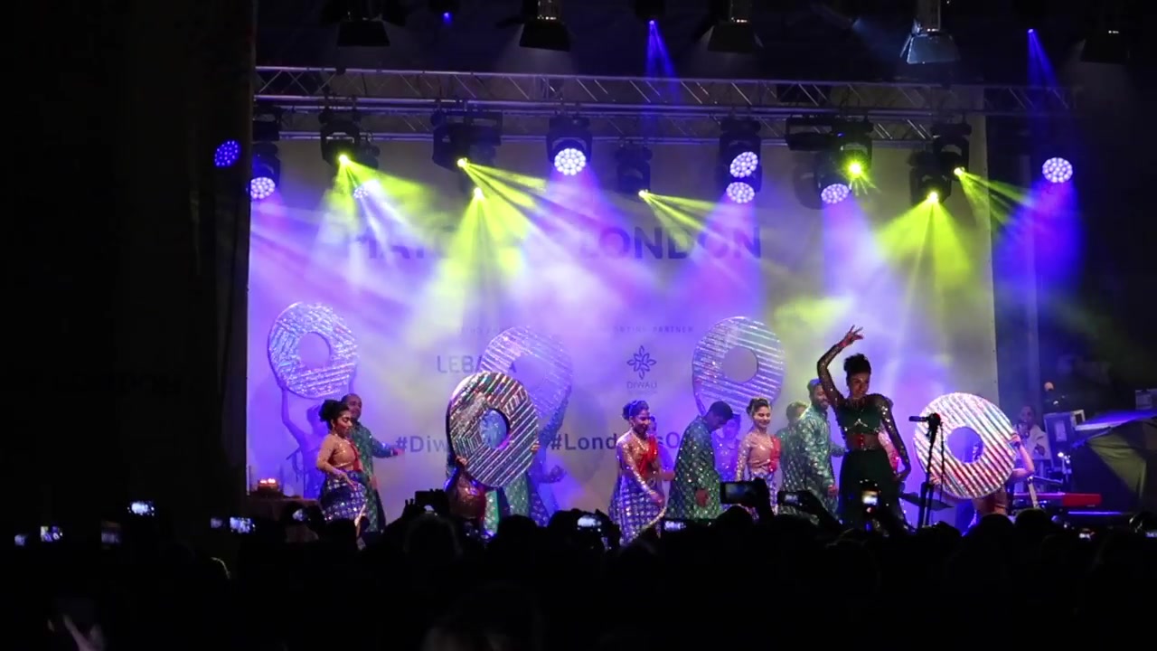 Dancers in colourful costumes performing at Diwali in Trafalgar Square