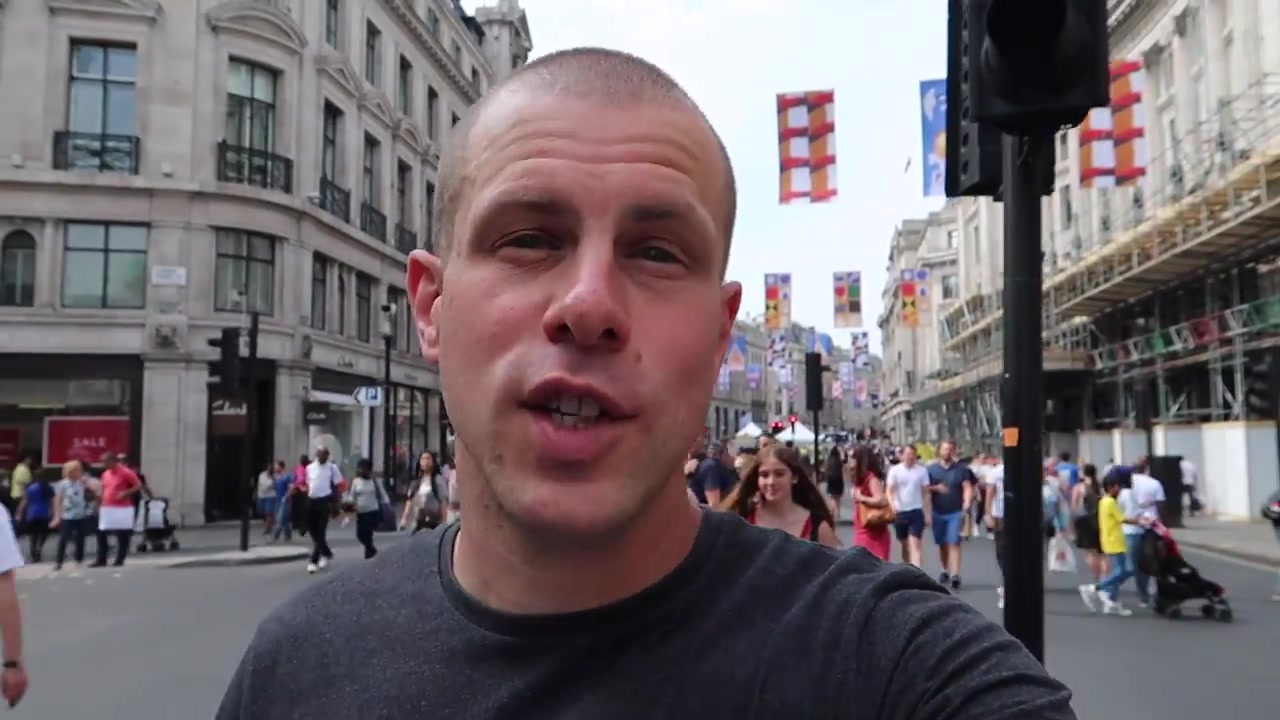 Barry Roberts walking through the Regent Street Summer Streets crowds in 2018