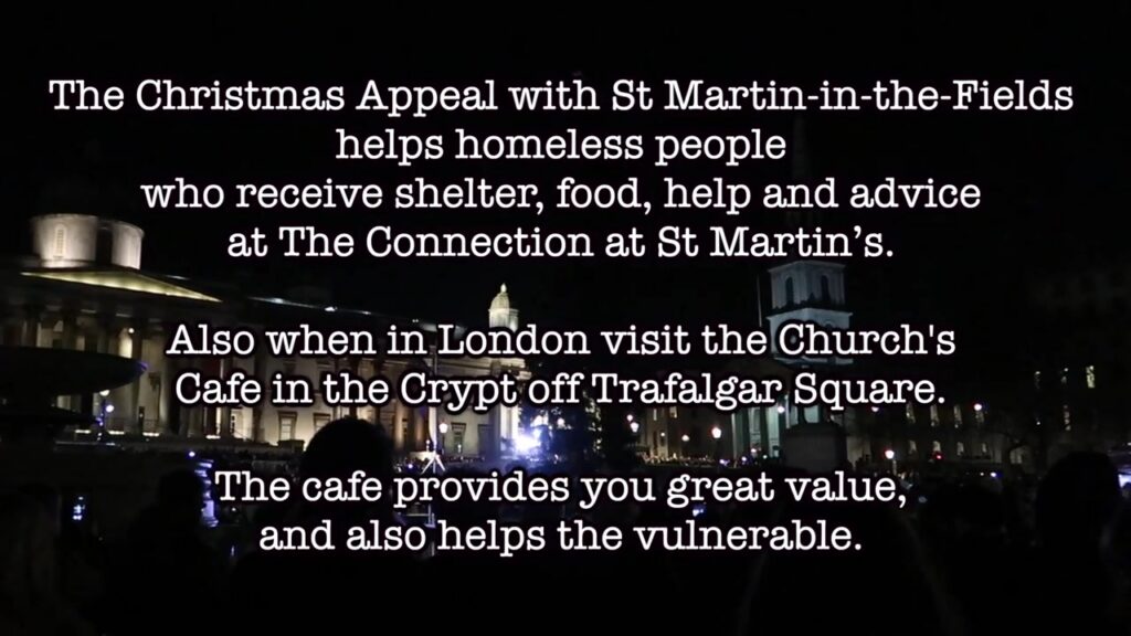 Closing card for the St Martin-in-the-Fields Christmas Appeal in a Roberts London film