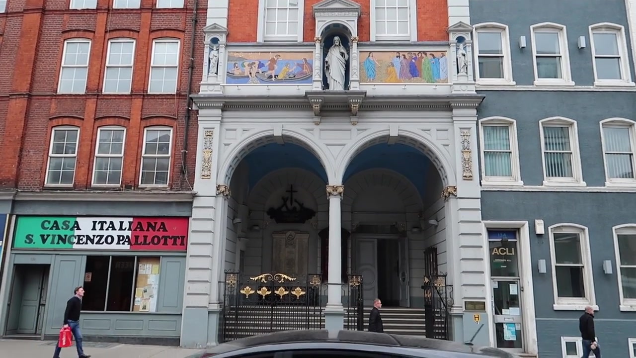 Ornate entrance of St Peter's Italian Church on Clerkenwell Road London