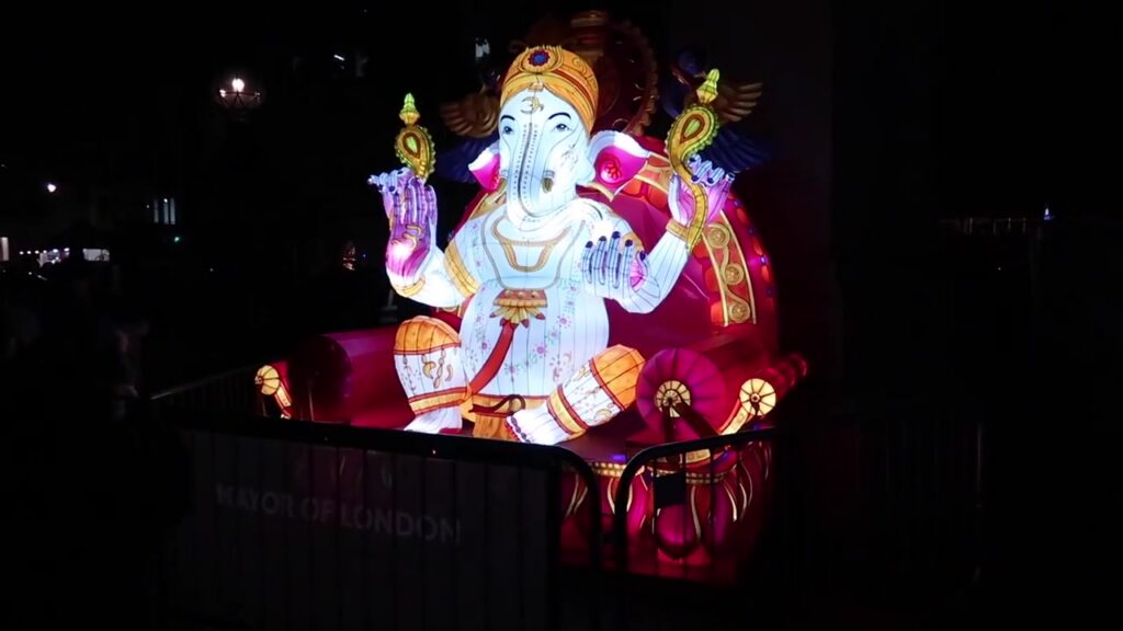 Illuminated Ganesha lantern at the 2018 Diwali festival in Trafalgar Square