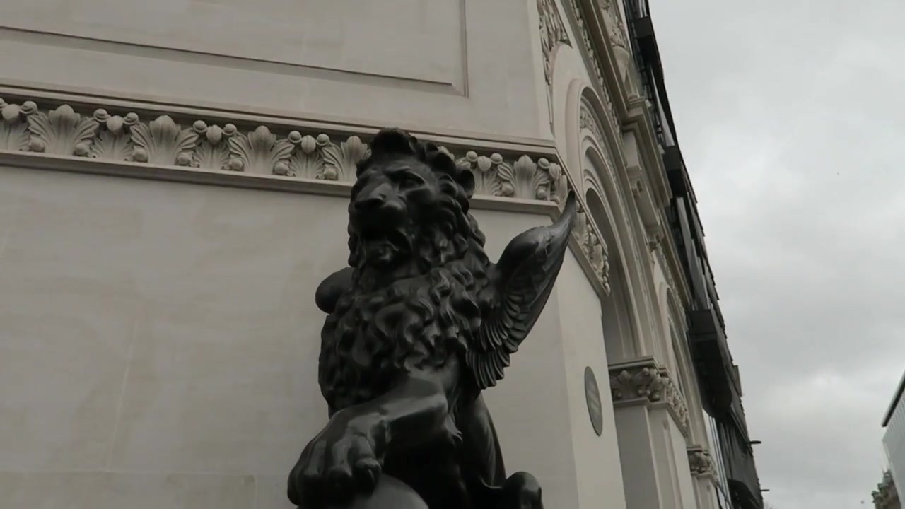 A bronze winged lion sculpture on Holborn Viaduct in the City of London