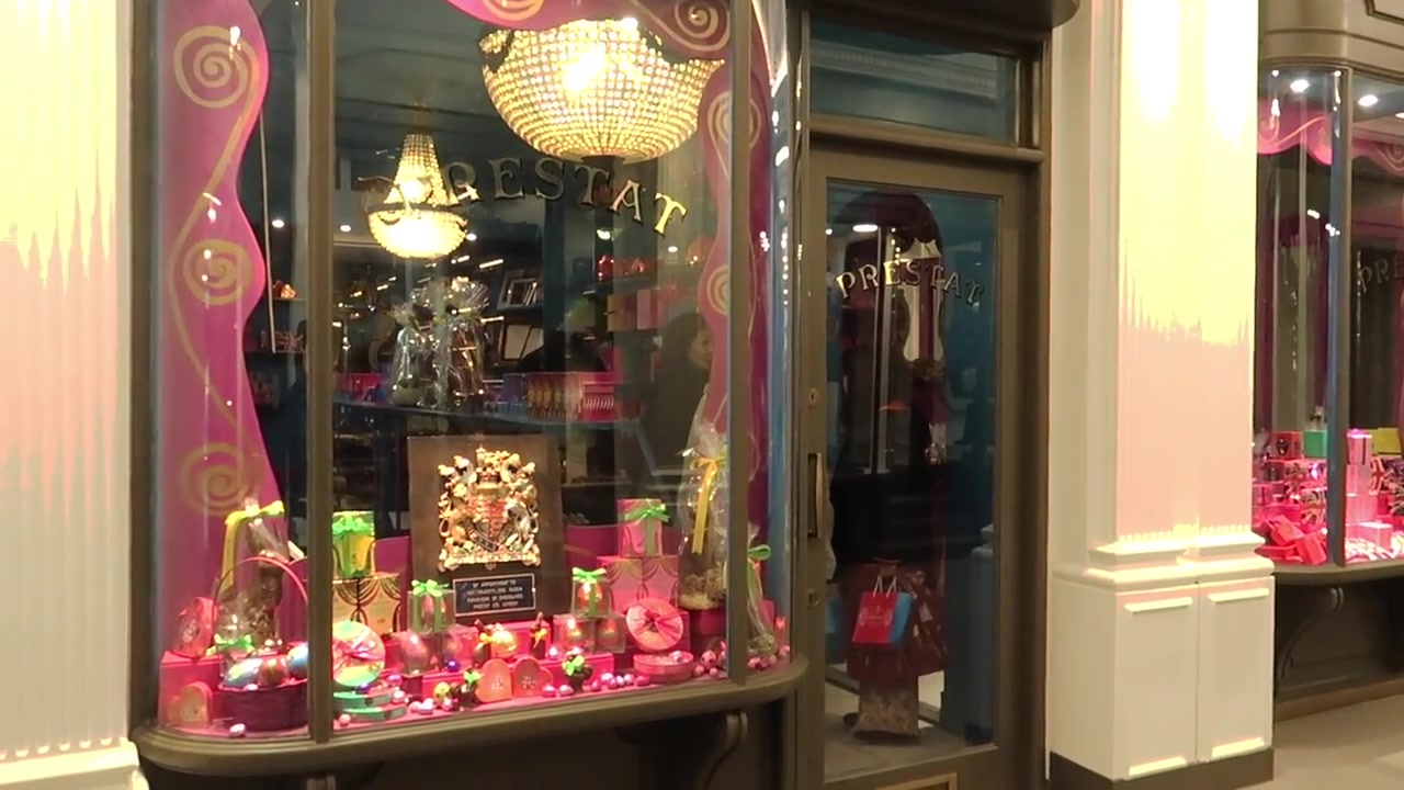 Prestat Easter chocolate window display in Princes Arcade London