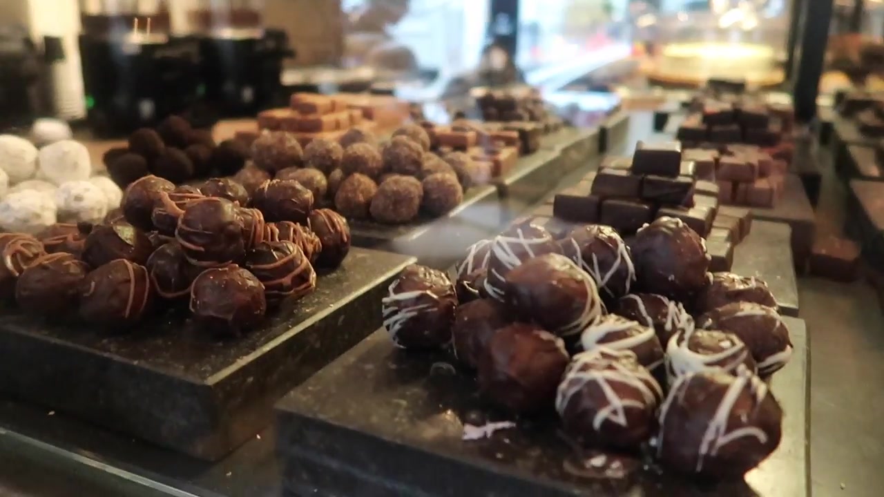 Handmade chocolates displayed inside SAID dal 1923 in Soho