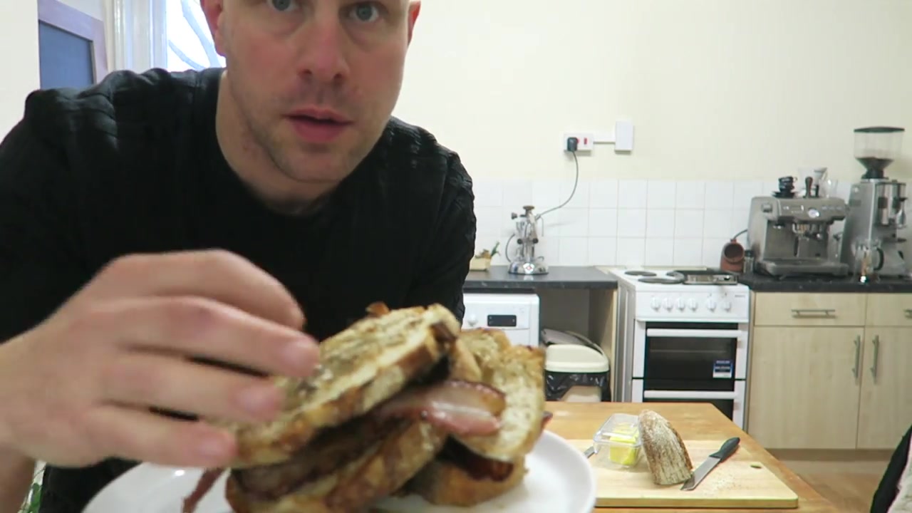 Double bacon sandwich made with back bacon and streaky bacon