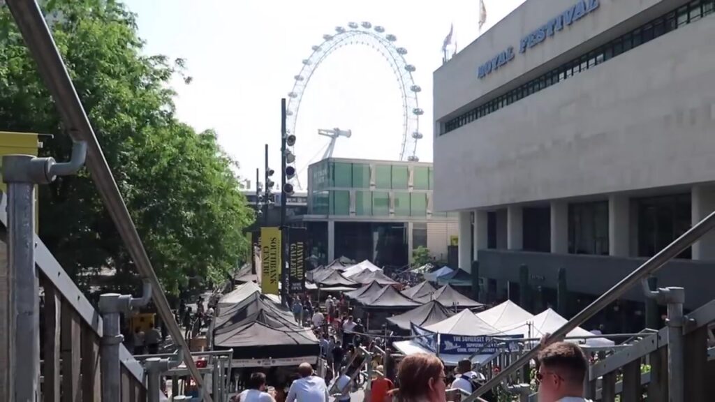 Southbank Centre Food Market below the London Eye on a sunny day in 2018