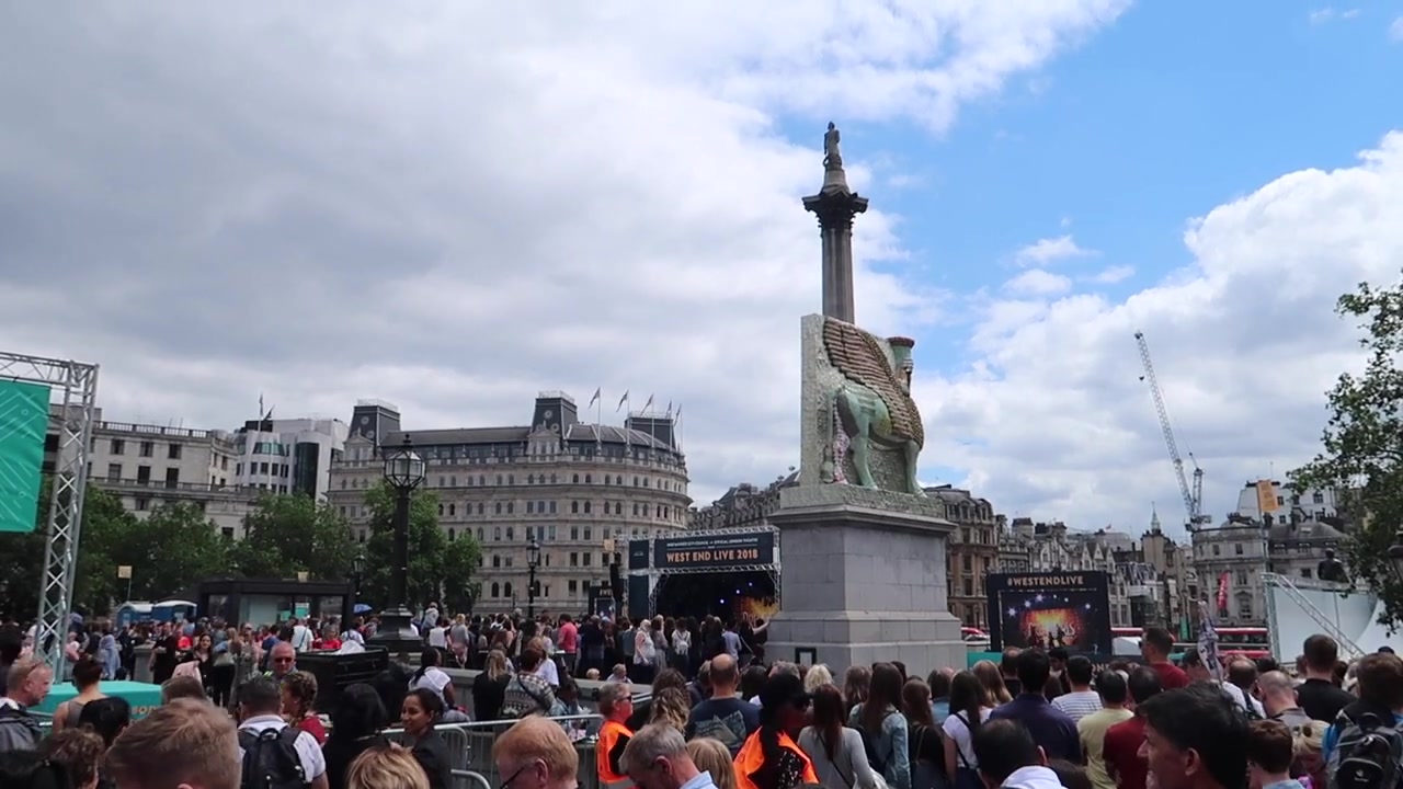 West End LIVE crowd and stage beneath Nelson’s Column in Trafalgar Square in 2018