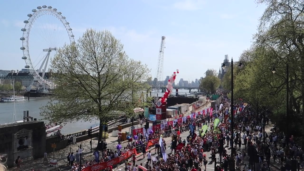 London Marathon spectators beside the London Eye in April 2018