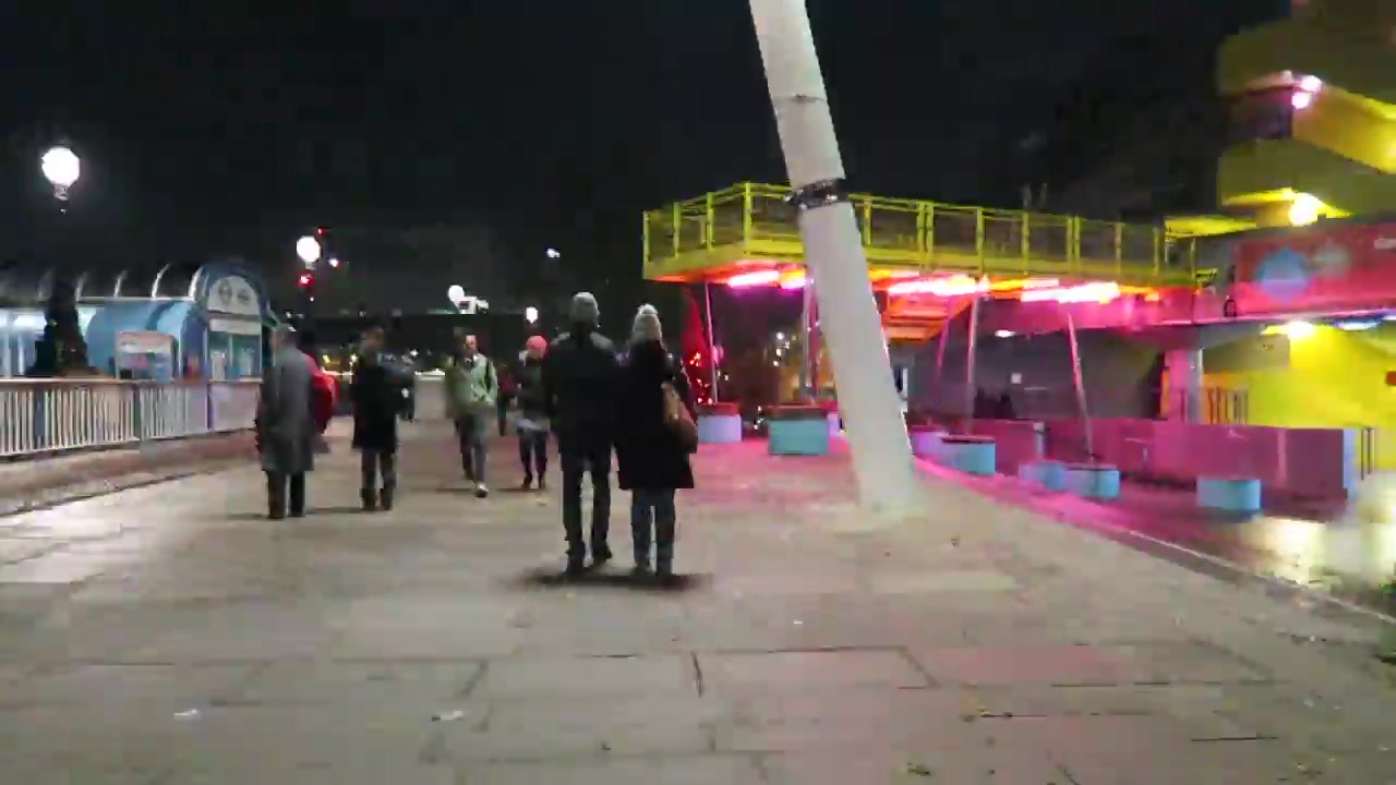 Riverside approach beside Tate Modern on London’s South Bank at night in December 2016