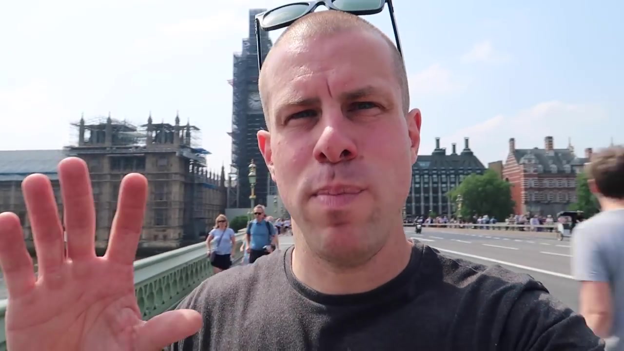 Barry Roberts walking across Westminster Bridge during summer 2018