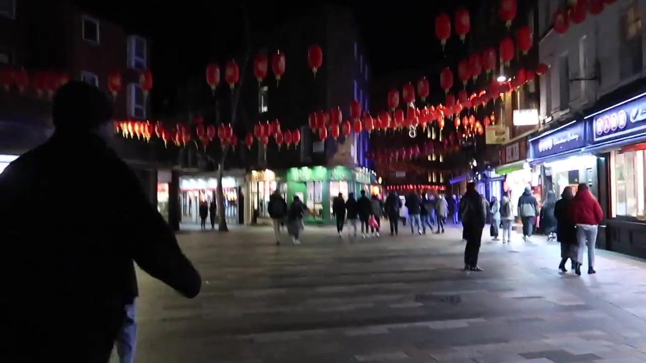 Red Chinese New Year lanterns above Gerrard Street in London