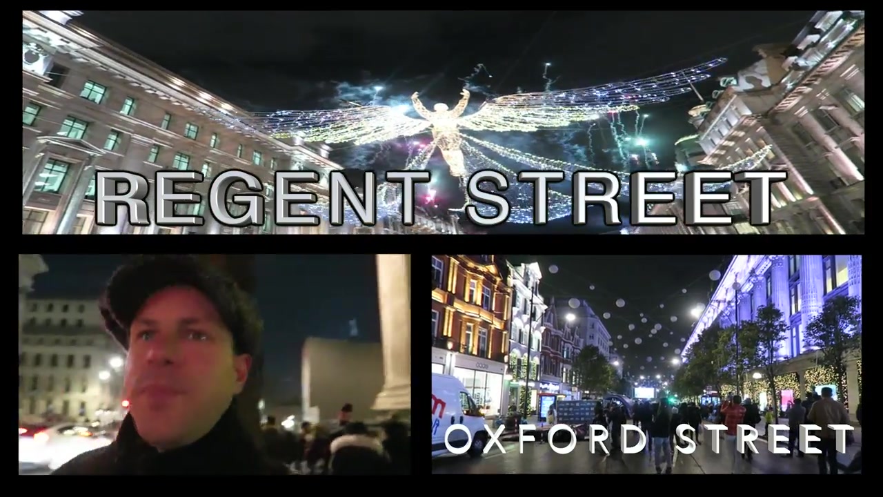 Regent Street sign beneath the Spirit of Christmas lights in London in 2016